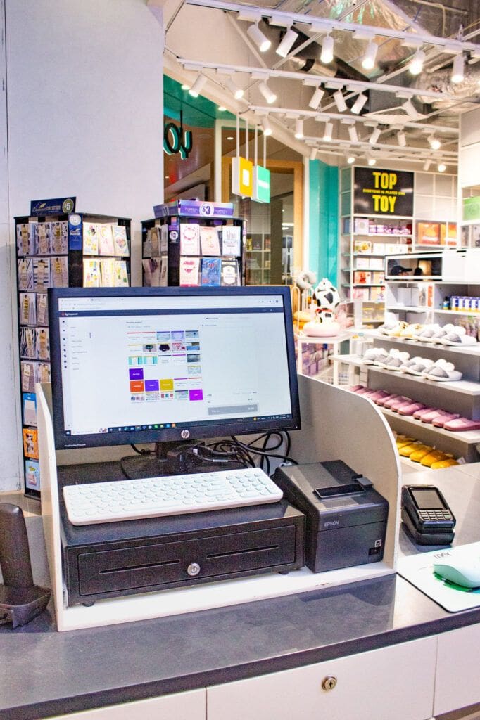 The checkout counter at YOYOSO Albany with POS and EFTPOS machine