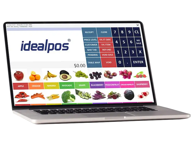 IdealPOS inventory screen on laptop