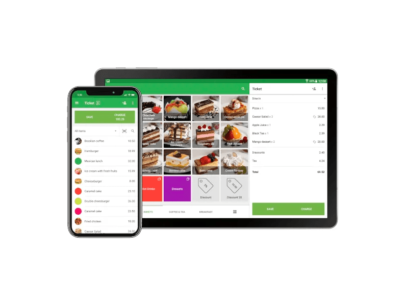 Loyverse POS inventory on screen on a mobile and tablet