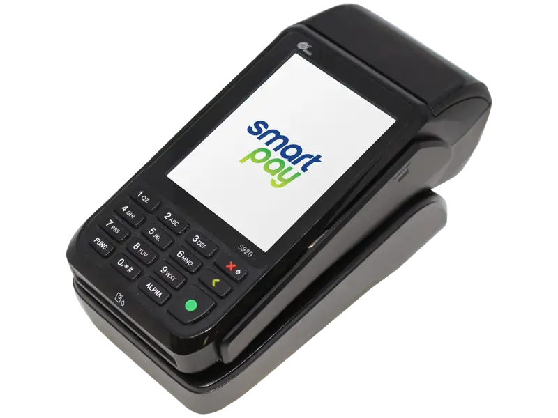 S920 EFTPOS terminal with Smartpay logo on charging base