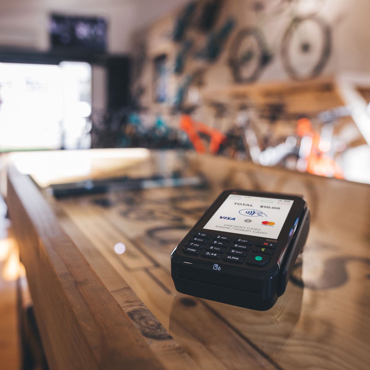 EFTPOS machine at cycle shop counter