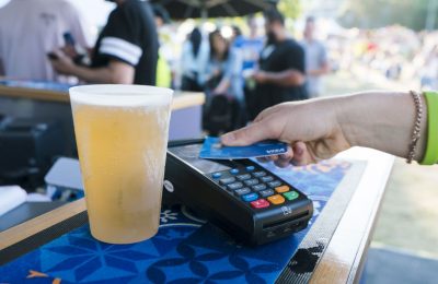 Contactless card payment at night markets