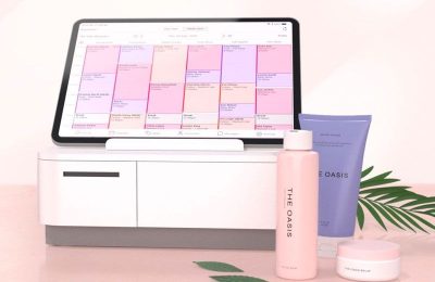 Timely POS screen on till with beauty products on the side